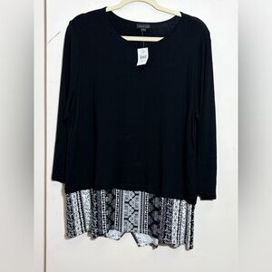 J Jill Wearever Black Rayon Contrasting Trim Tunic Top Size L NWT